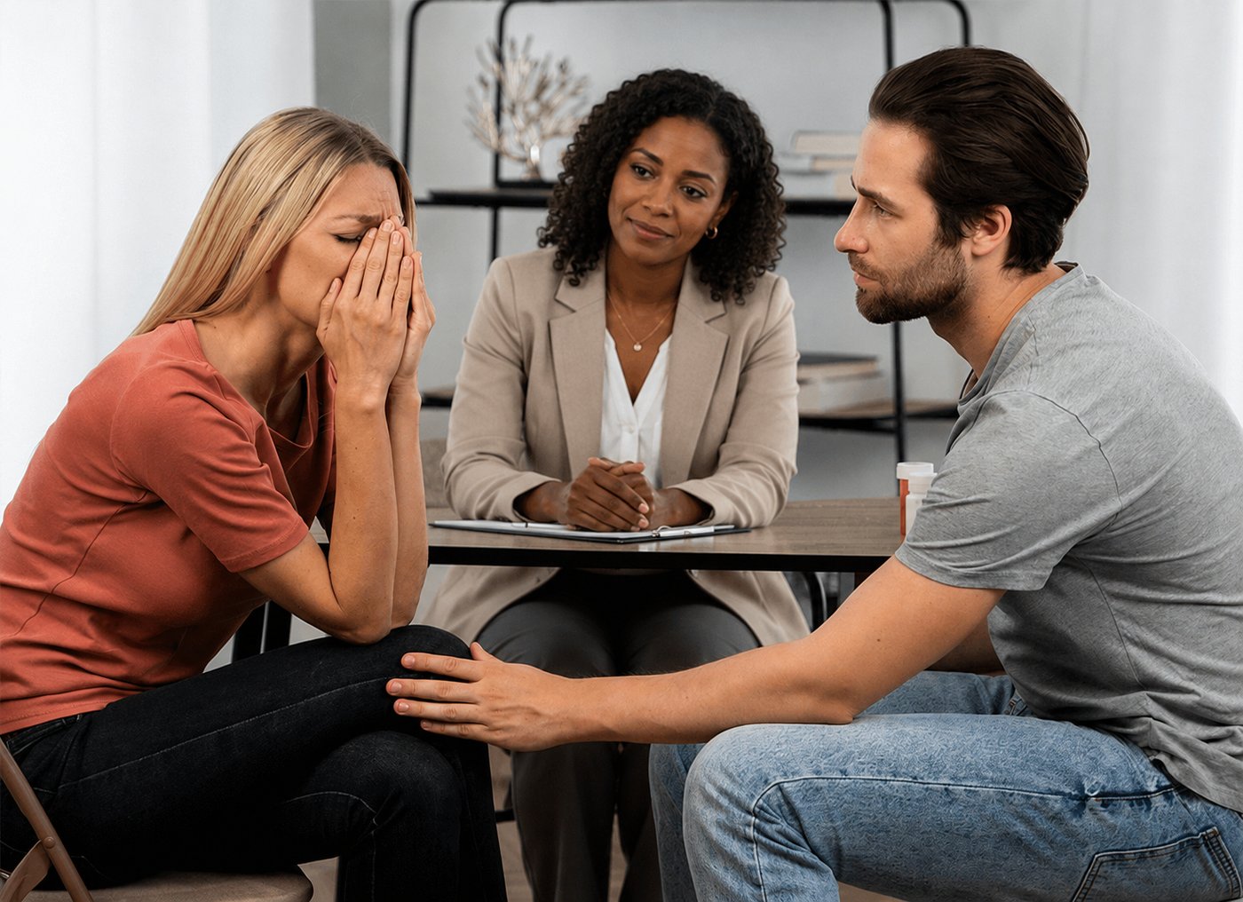 A couple receiving support during a difficult conversation